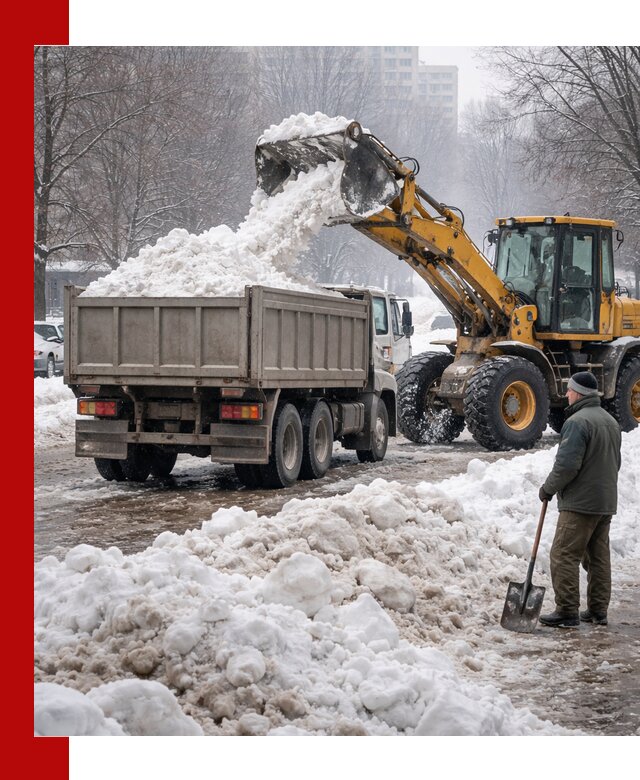 Вывоз снега грузовой техникой в Нижнем Новгороде оперативно и чисто